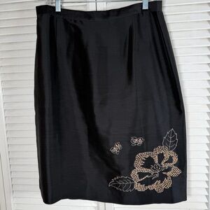 Coldwater Creek Black Silk Embroidered Skirt Size 16 NWT Lined Midi